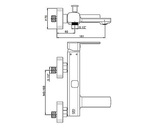 Смеситель для ванны GPD Pedro MBB160 Хром