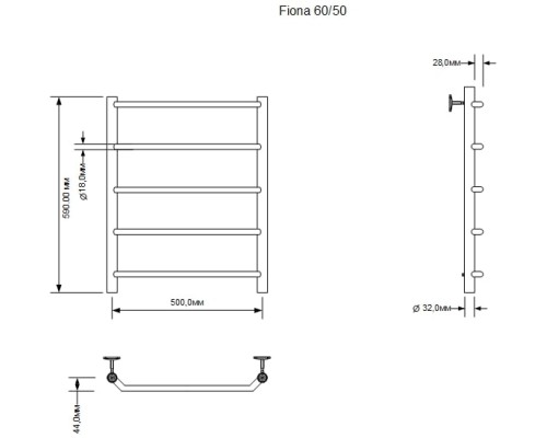 Полотенцесушитель водяной Aquanet Fiona 600x500, хром