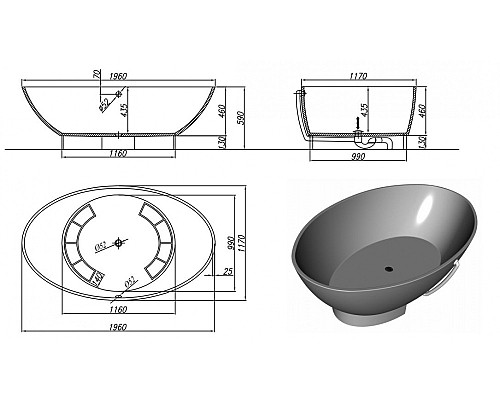 Ванна из искусственного камня Kolpa San Tristan FS Basis 196x117