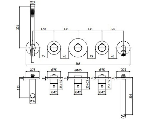 Смеситель для ванны Paffoni Modular Box MDE001CR с термостатом Хром