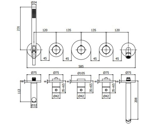 Смеситель для ванны Paffoni Modular Box MDE001CR с термостатом Хром
