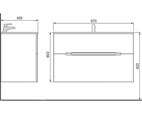 Тумба под раковину Jorno Modul 100 Mоl.01.97/P/W подвесная Белый глянец