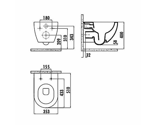 Унитаз биде Creavit Free FE322-00BM00E-0000 подвесной Базальт без сиденья