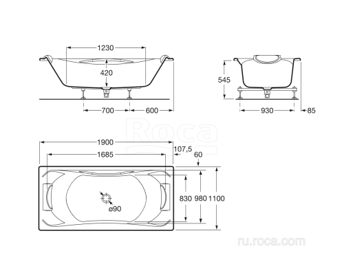 Акриловая ванна Roca BeCool 190х110 247989001
