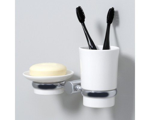 Стакан для зубных щеток с мыльницей WasserKRAFT K-28226 Хром Белый