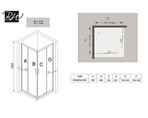 Душевое ограждение Black & White S10280x80