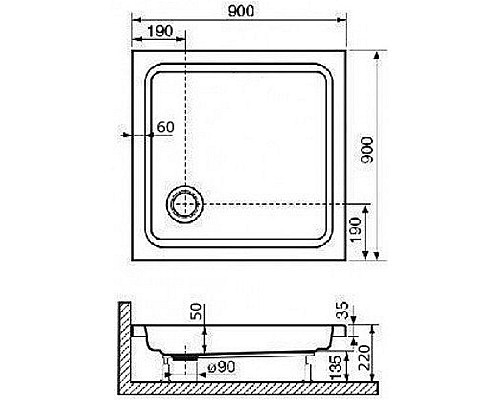 Акриловый поддон для душа RGW Acrylic Style 90x90 16180199-11 Белый