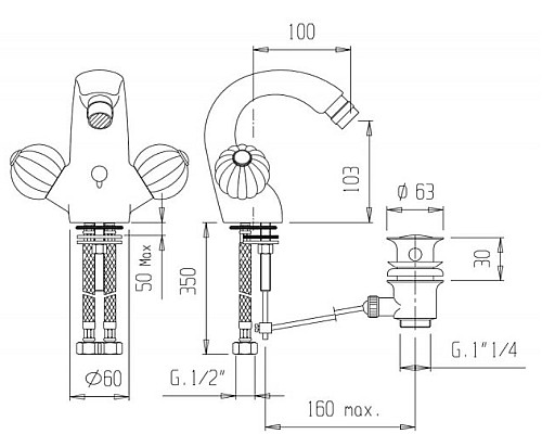 Смеситель для биде Cezares ROYAL PALACE-BS1-02-MS