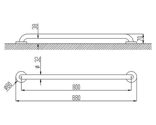 Поручень прямой Nofer 15054.80.B хром, глянцевый