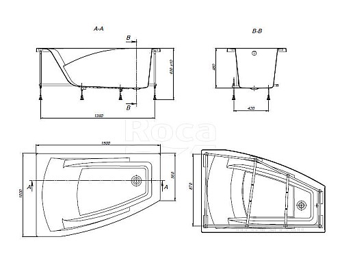 Акриловая ванна Roca Hall Angular ZRU9302864 асимметричная левая белая 150х100