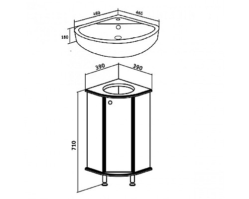 Тумба под раковину Runo БРАВО 40 00000000947 угловая