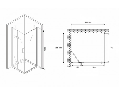 Душевой уголок Abber Zart 90x80 профиль Хром стекло прозрачное