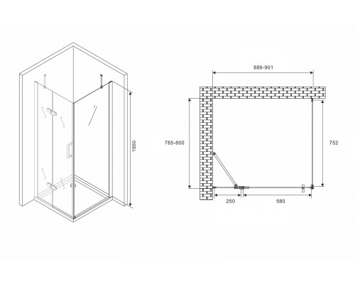 Душевой уголок Abber Zart 90x80 профиль Хром стекло прозрачное