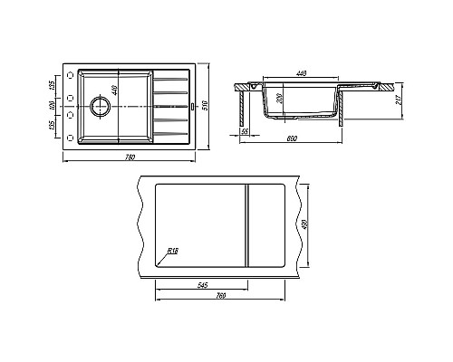 Кухонная мойка Florentina Липси-780Р 20.275.D0780.305 Грей