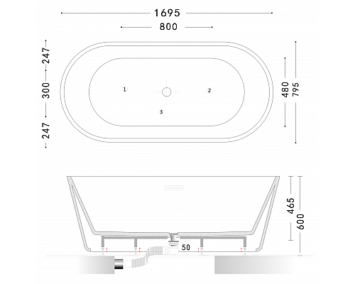 Акриловая ванна Art&Max 170х80 AM-520-1695-795