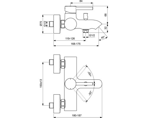 Смеситель для ванны Ideal Standard Ceraline BC199U4 Черный матовый Хром
