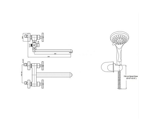 Смеситель для ванны GPD Nino AEB08-3 универсальный Хром