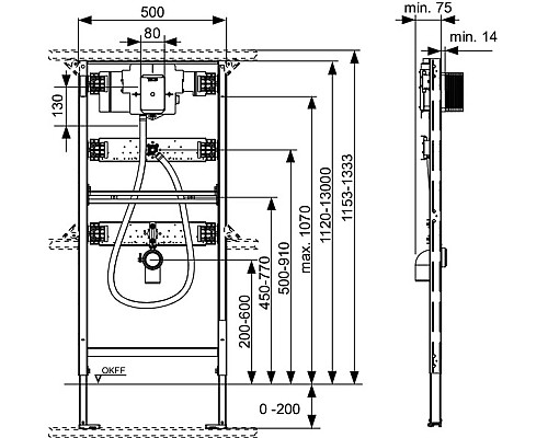 Инсталляция U2 для писсуара TECE 9320013 высота 1120 мм