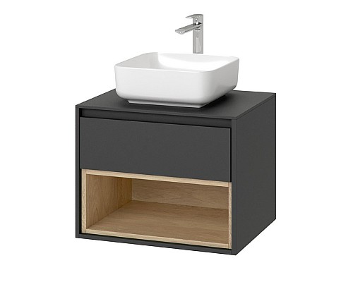 Тумба под накладную раковину Excellent Tuto 60 см серый/дуб, 1 ящик