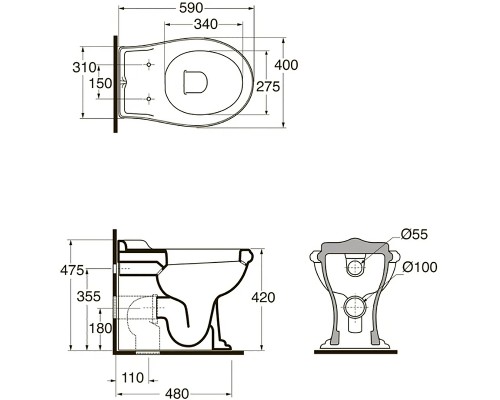 Унитаз Azzurra Jubilaeum JUVCTP000000BI/(JUB110/P bi) приставной без сиденья