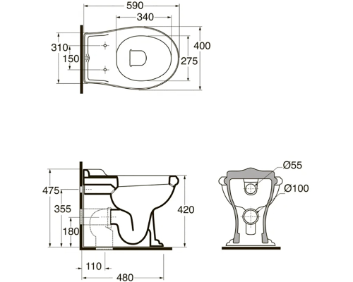 Унитаз Azzurra Jubilaeum JUVCTP000000BI/(JUB110/P bi) приставной без сиденья