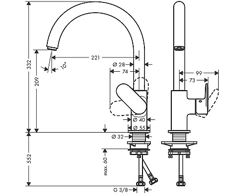 Смеситель для кухни Hansgrohe Vernis Blend 71870670 Черный матовый
