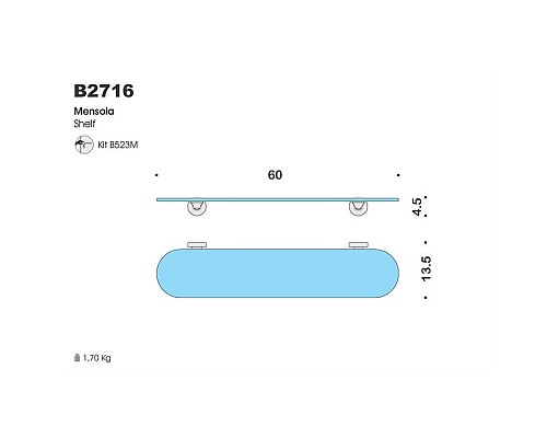 Стеклянная полка Colombo Design Basic B2716 Белый, Хром Стеклянная полка Colombo Design Basic B2716 Белый, Хром