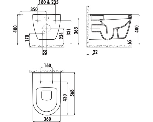 Унитаз Creavit Patera TP328.001Z0 подвесной Белый с декором без сиденья