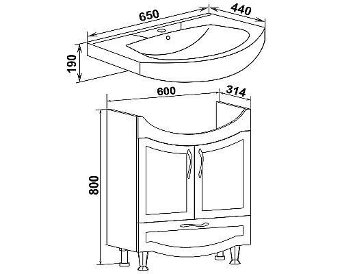 Тумба под раковину Runo Неаполь 65 00-00001033 Белая