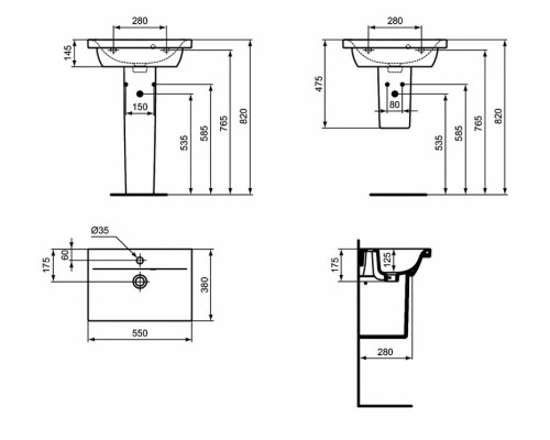 Раковина Ideal Standard Connect Space 55 E136401 Euro White