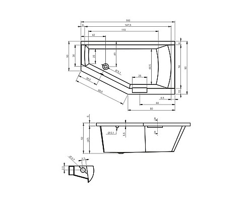 Асимметричная ванна Riho Geta 160x90 L левая BA8700500000000 Асимметричная ванна Riho Geta 160x90 L левая BA8700500000000