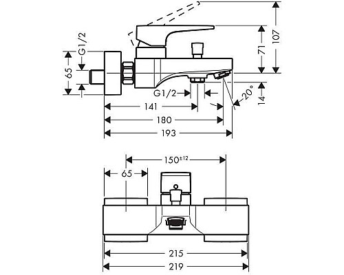 Смеситель для ванны,для душа Hansgrohe Metropol 32540000