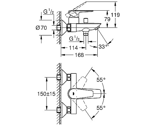 Смеситель для ванны Grohe BauEdge 23604001 Хром