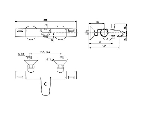 Смеситель для ванны Ideal Standard Ceratherm T25 A7206AA с термостатом Хром