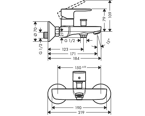 Смеситель для ванны Hansgrohe Vernis Blend 71440670 Черный матовый