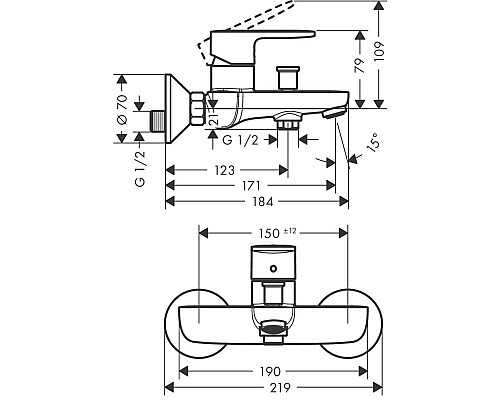 Смеситель для ванны Hansgrohe Vernis Blend 71440670 Черный матовый