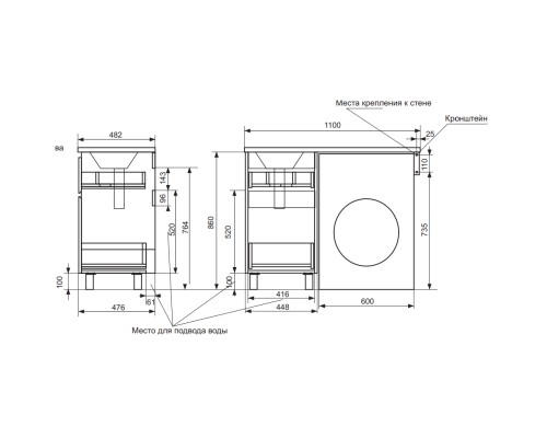 Тумба с раковиной Эстет Dallas Luxe 110 R ФР-00001966 Белая
