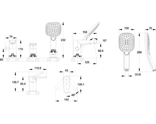 Смеситель на борт ванны Cersanit Moduo 64100 Хром