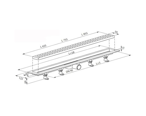 Душевой лоток PlastBrno SZE2850 с решеткой