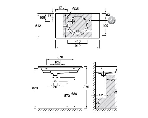 Раковина Jacob Delafon Odeon Rive Gauche 90 EXAV112-Z-00 Белая
