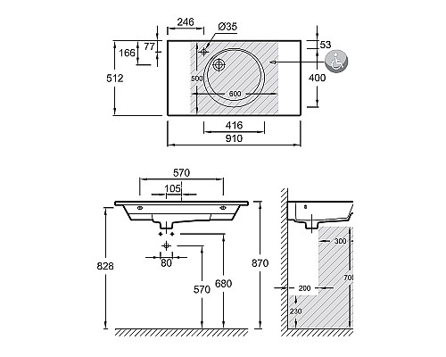 Раковина Jacob Delafon Odeon Rive Gauche 90 EXAV112-Z-00 Белая