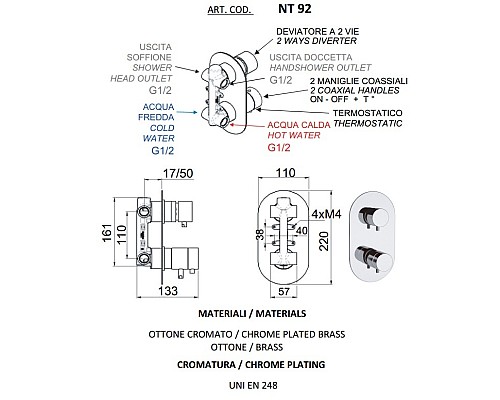 Смеситель для ванны Remer Minimal Thermo Хром