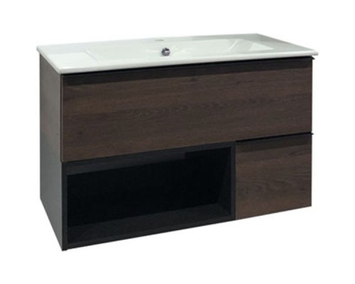 Тумба с раковиной Comforty Франкфурт 90 00004150657 подвесная Дуб шоколадно-коричневый с Белой раковиной