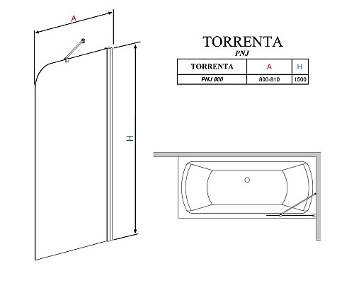 Шторка на ванну Radaway Torrenta PNJ 80 201101-101NR профиль Хром стекло прозрачное