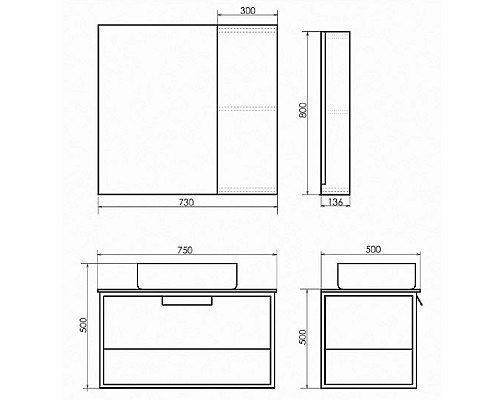Зеркало со шкафом Comforty Эдинбург 75 00004149063 Бетон светлый
