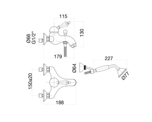 Смеситель для ванны Fiore Imperial Sky Swarovski® 82OO5104 золото