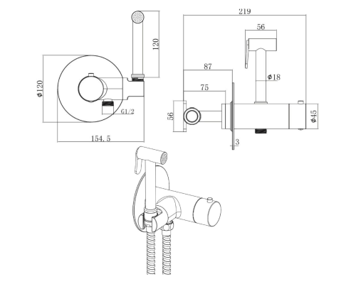 Гигиенический душ со смесителем Allen Brau Thermo rund 5.60001-31 с термостатом Черный матовый