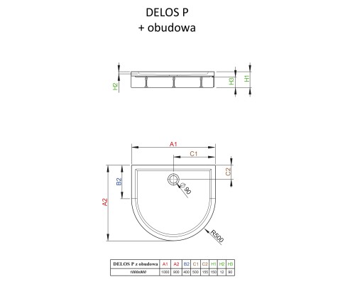 Акриловый поддон для душа Radaway Delos P 90x100x15 белый