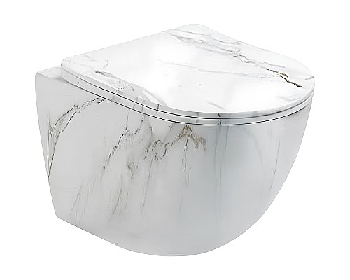 Унитаз CeramaLux 2213-K подвесной Белый мрамор с сиденьем Микролифт