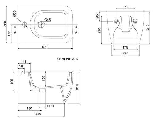 Биде Scarabeo Teorema 2.0 5127 подвесное Белое